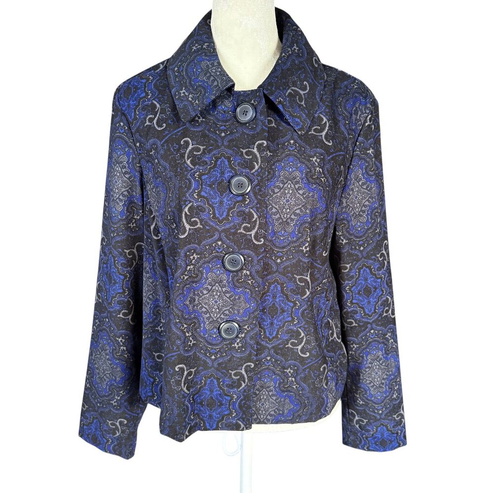 Briggs New York women's blazer jacket blue and black collared button down small